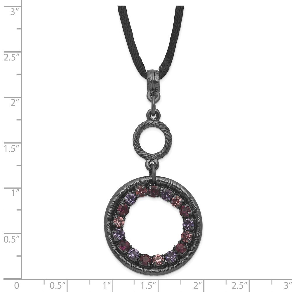 Pink, Purple Crystal Double Circle Adj. 16" Satin Cord Necklace - Picture 2 of 3